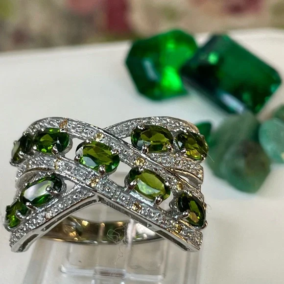 2.22ct Tsavorite & Sapphire Silver Ring 925  size 8 - Picture 9 of 12